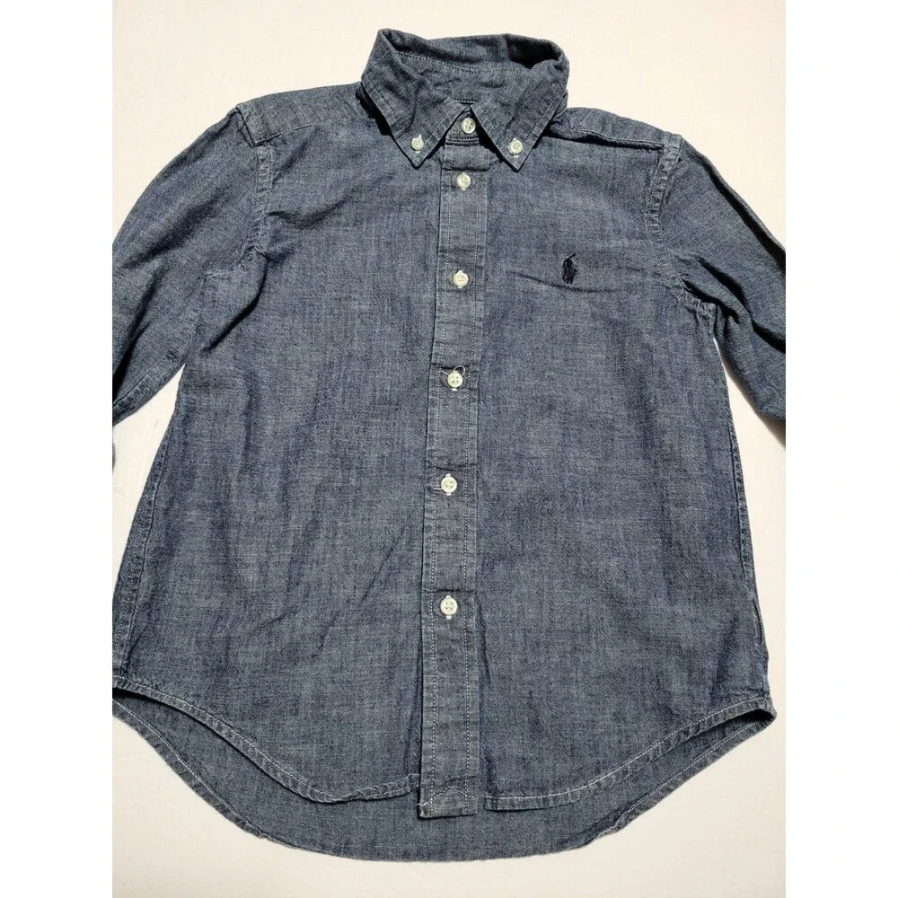 (#L3) Ralph Lauren Chambray Button Down Boys 5 Long Sleeve Blue Classic